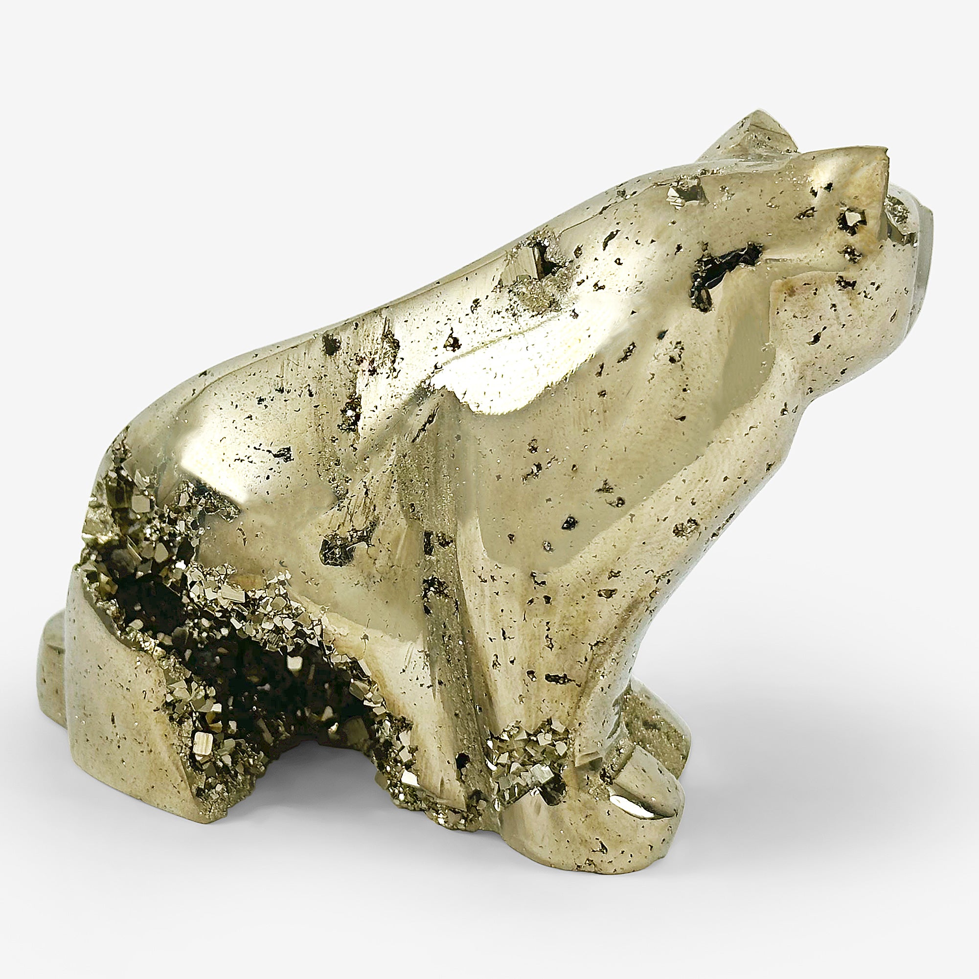 Hand Carved Pyrite Cat Statue - Natural Gemstone Animal Sculpture for Home Decor, Feng Shui, and Crystal Healing Collection