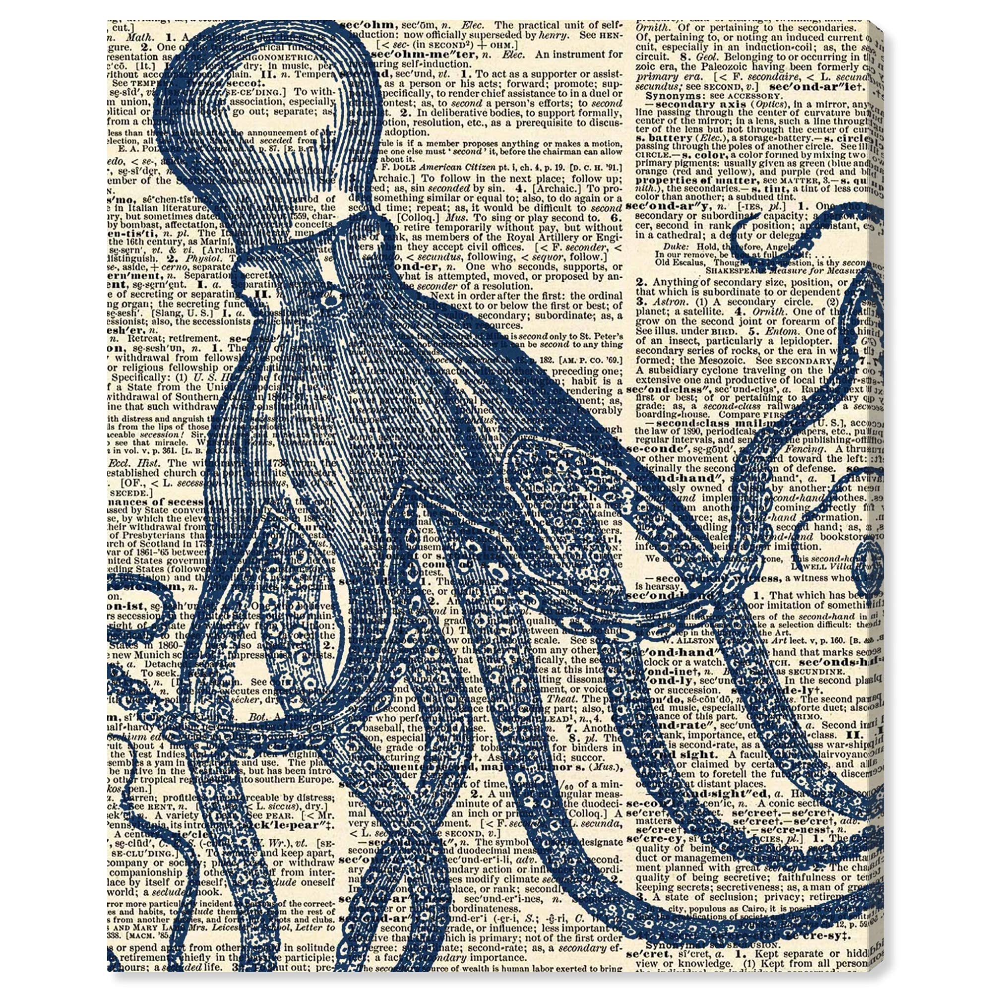 Oliver Gal Artist Co. Nautical Coastal Wall Art Canvas Print - Marine Life Octopus Dictionary Home Decor 36x45 Inches - Perfect for Beach House, Living Room & Office Decor