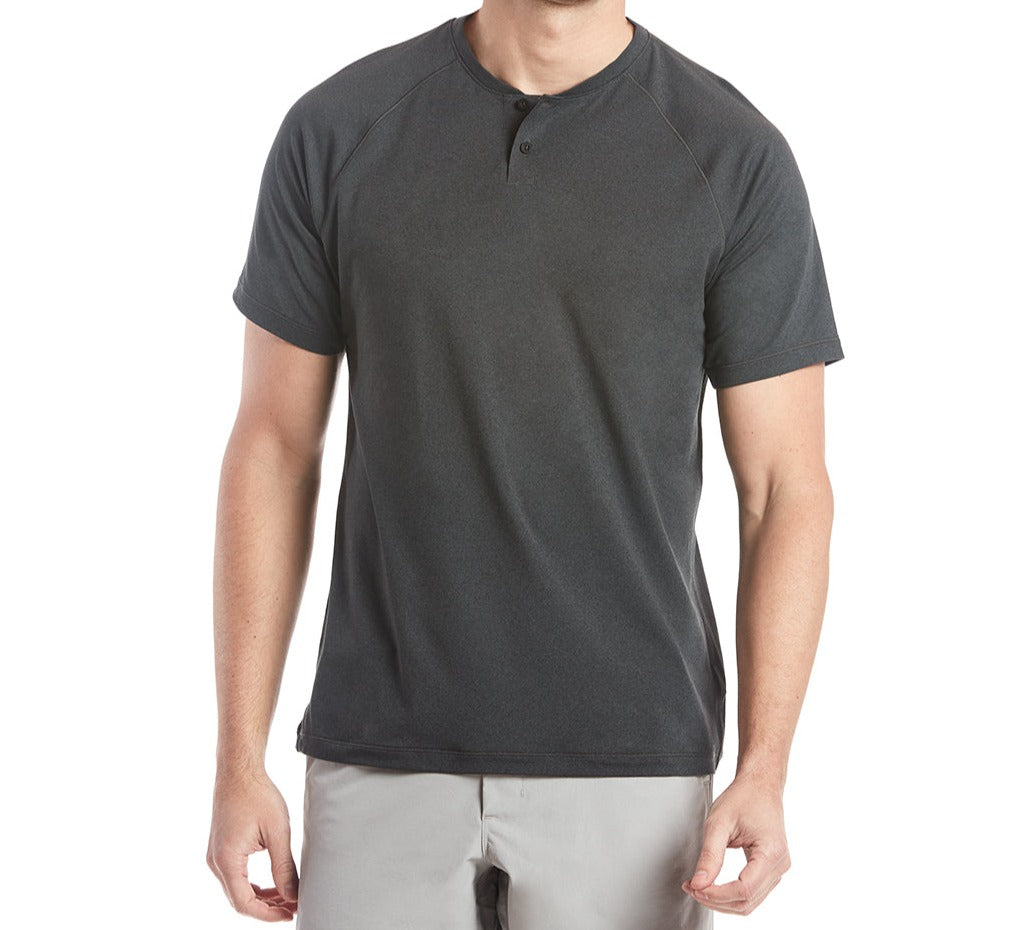Elevate Mock Neck Polo Shirt for Men - Heather Black Slim Fit Casual & Business Wear - Perfect for Office, Dates & Outdoor Activities