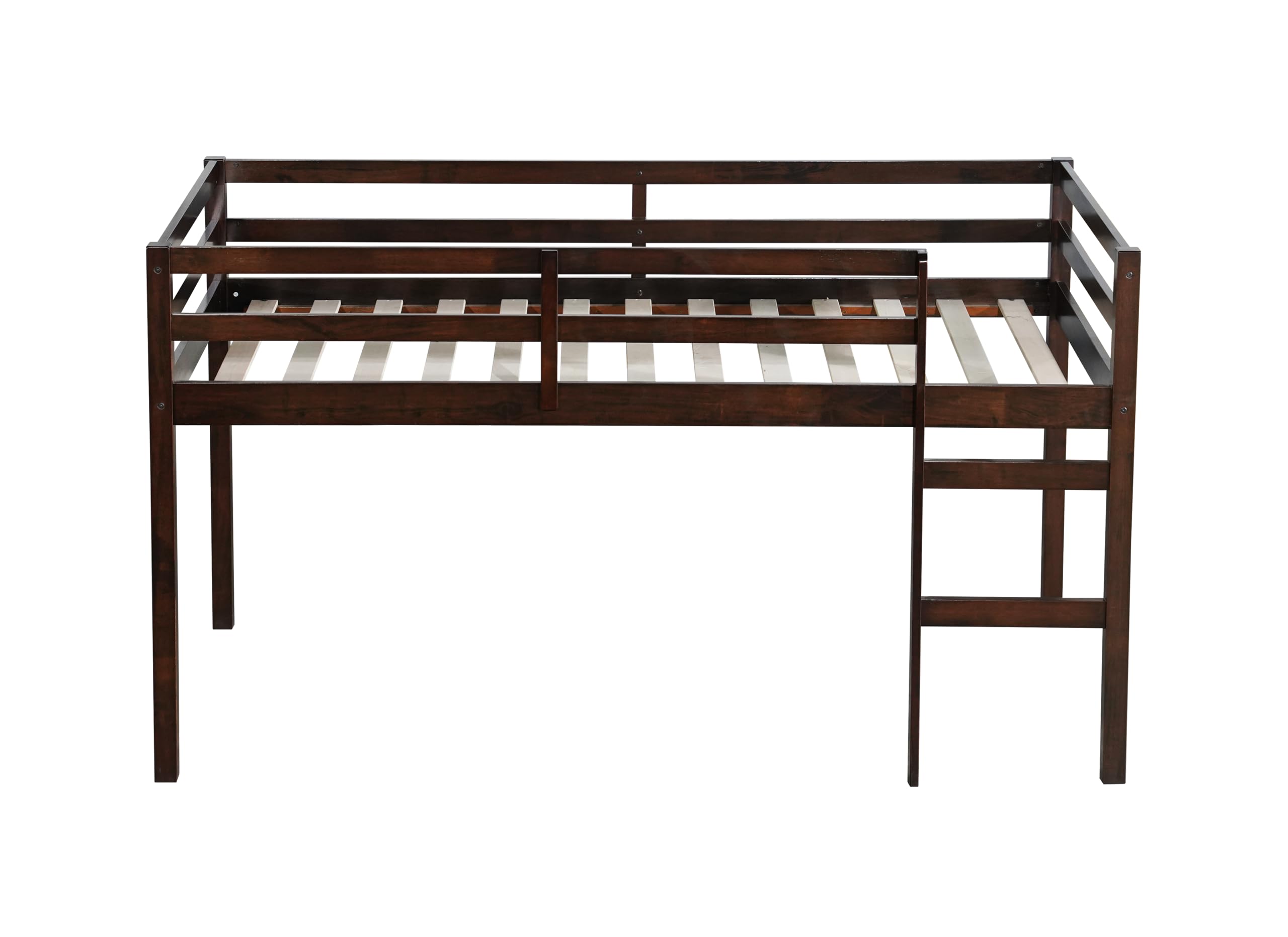 Bellemave Twin Size Wooden Loft Bed for Kids with Ladder - Low Bunk Bed in Espresso Finish - Perfect for Small Bedrooms, Dorm Rooms & Space-Saving Kids' Rooms