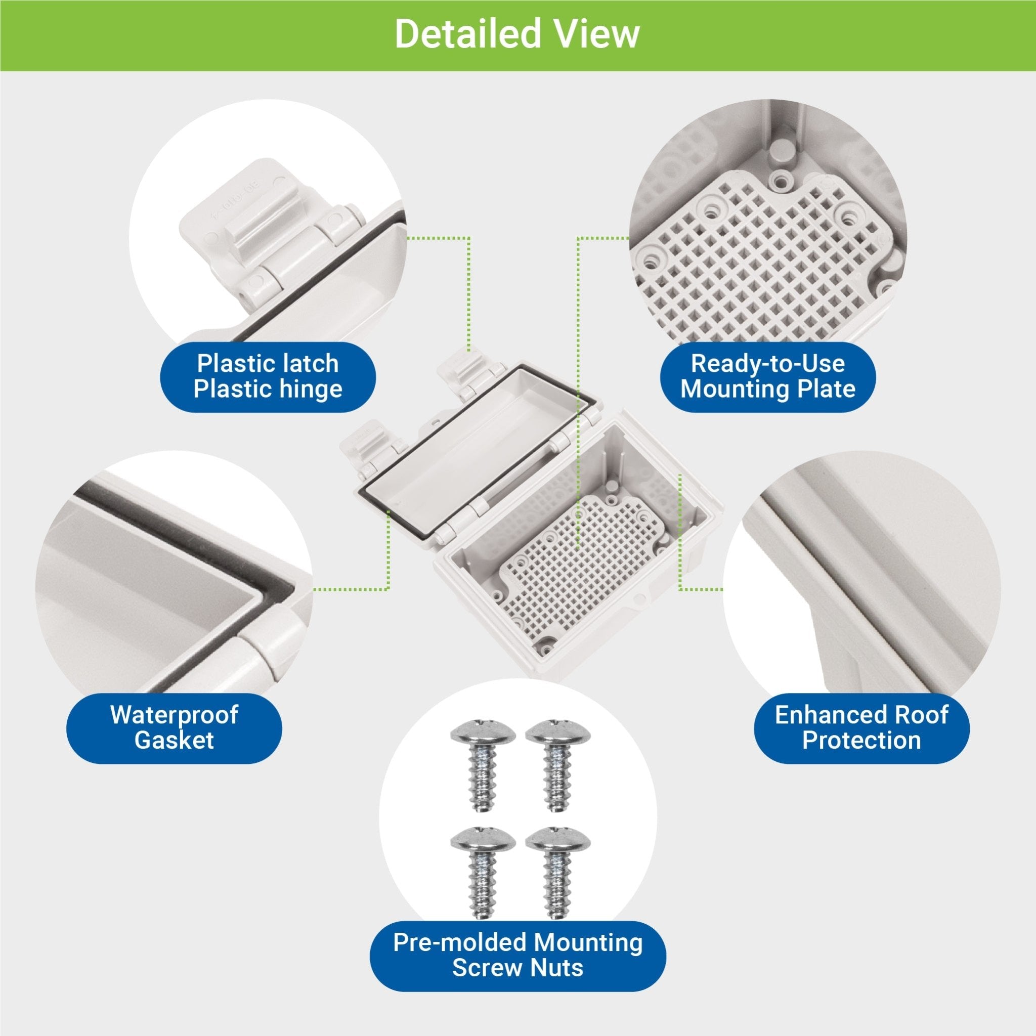Boxco Q Series 7.87 x 11.81 x 7.09 Inches (200 x 300 x 180mm) Waterproof Plastic Enclosure - IP67 Rated, IK08 Impact Resistant, ABS Material, Grey Hinged Cover with Mounting Plate - Ideal for Outdoor Electrical Equipment, Industrial Control Boxes & DIY Projects