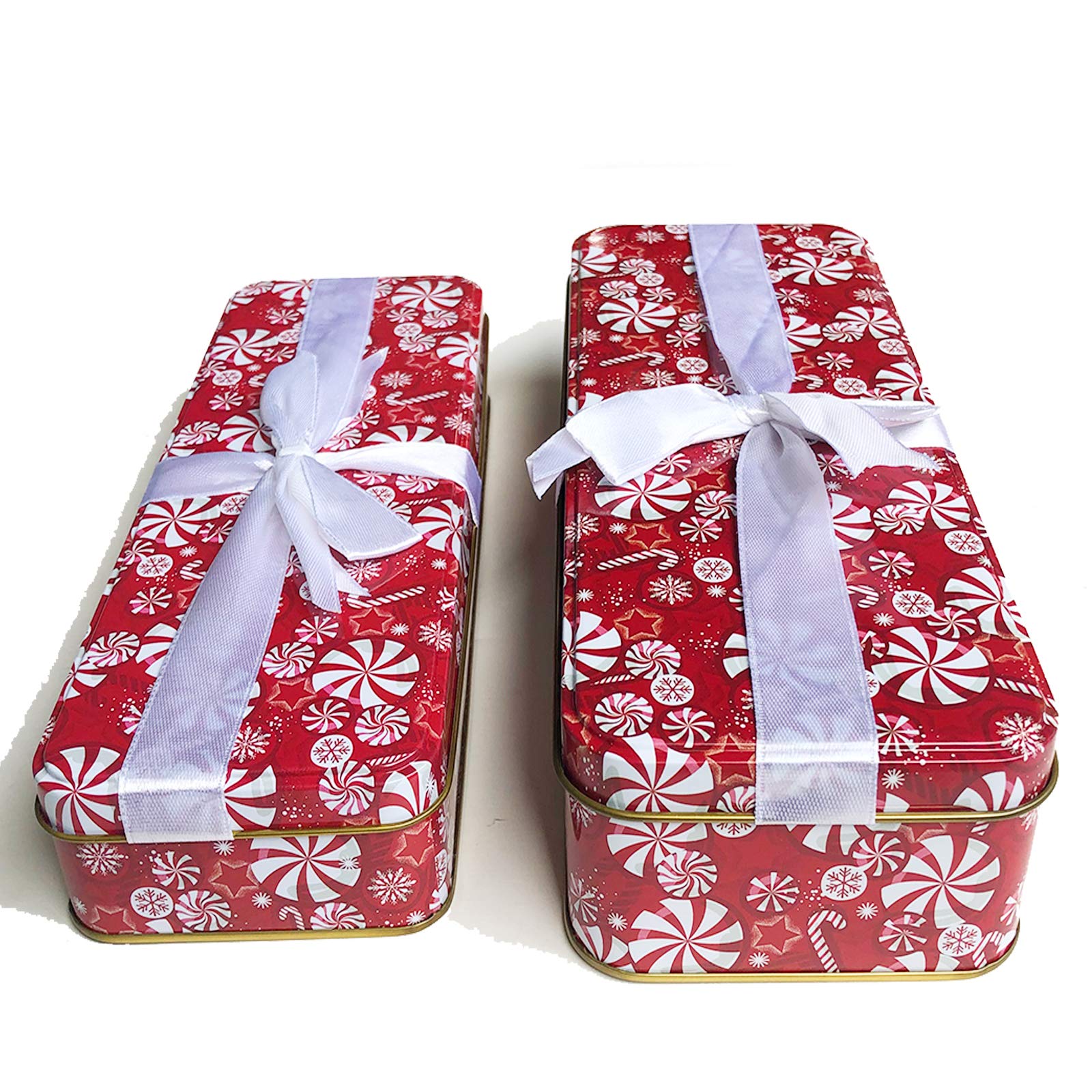 Festive Christmas Cookie Tins with Lids - Set of 2 Elegant Red Rectangular Gift Boxes for Holiday Treats, Candy Storage & Cookie Exchange | Perfect for Ginger Snaps, Party Favors, Snack Sharing & Festive Gift Giving