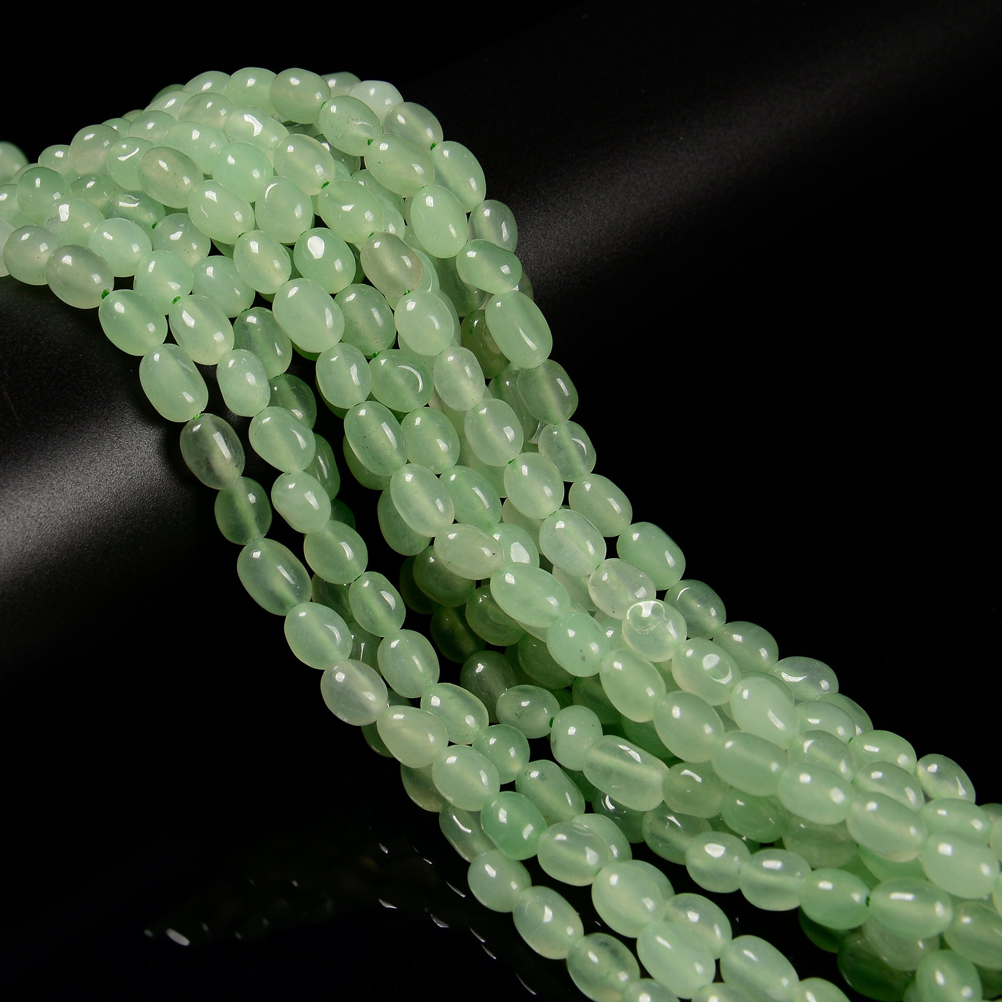 Natural Light Green Jade Pebble Beads 6mm x 8-9mm, 15.5