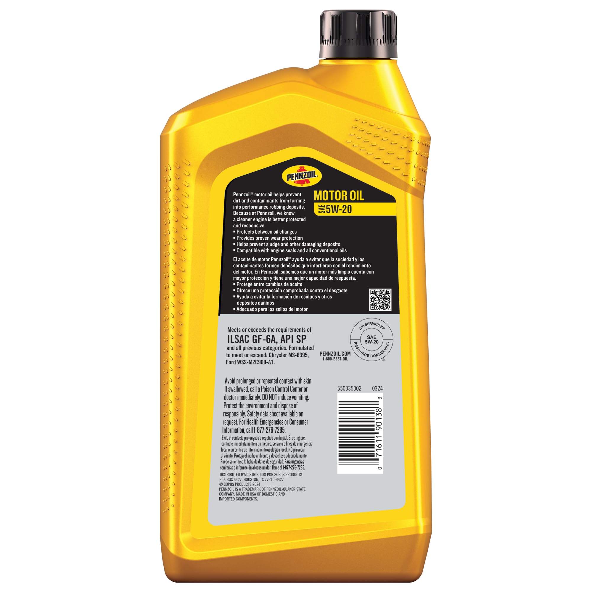 Pennzoil 5W-20 Full Synthetic Motor Oil - 1 Quart (6 Pack) | High Performance Engine Protection for Cars, Trucks & SUVs | Ideal for Daily Commuting, Highway Driving & Extreme Weather Conditions