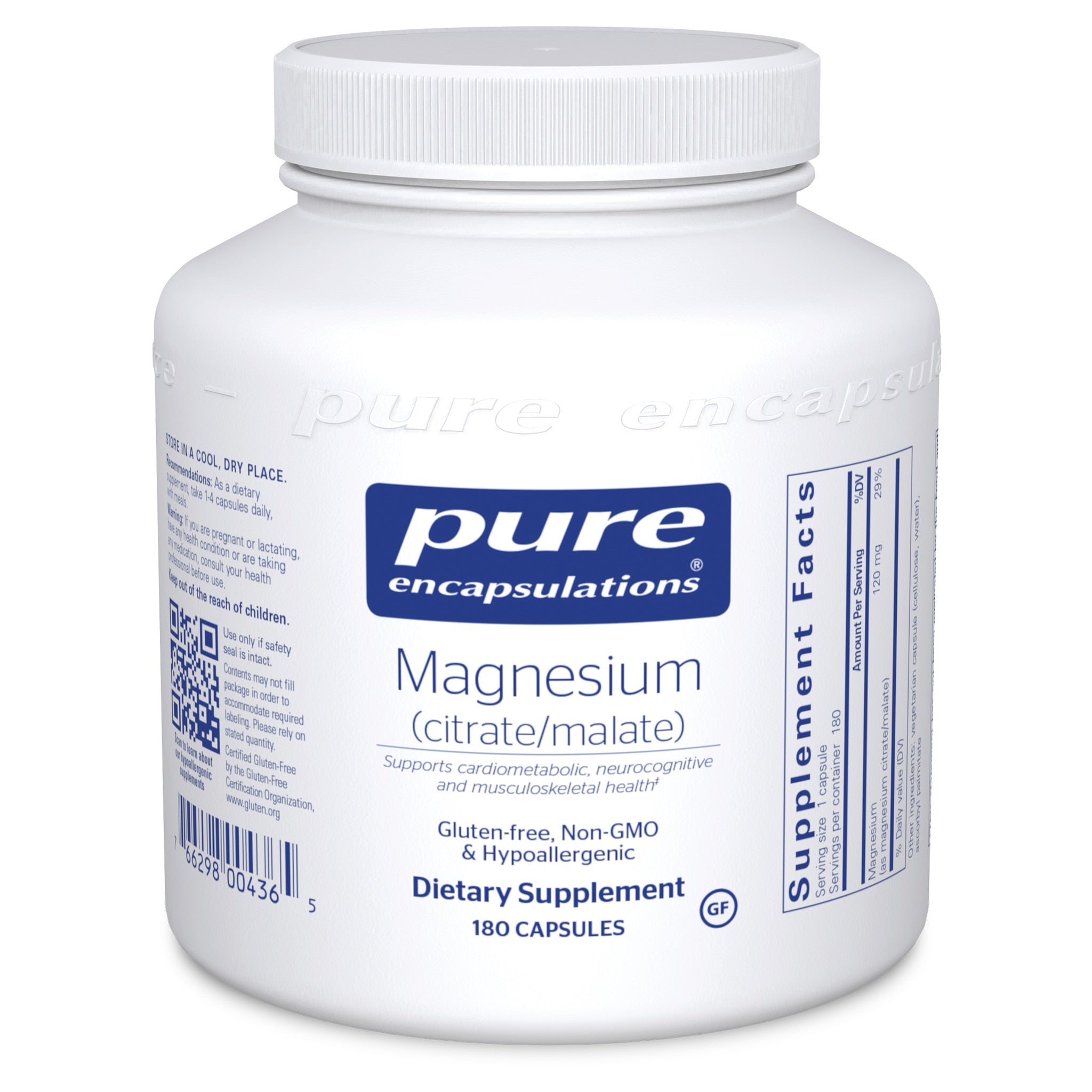 Pure Encapsulations Magnesium Citrate Malate Supplement - 120 Capsules for Muscle Relaxation, Sleep Support & Heart Health - Vegan, Non-GMO - Perfect for Athletes & Stress Relief