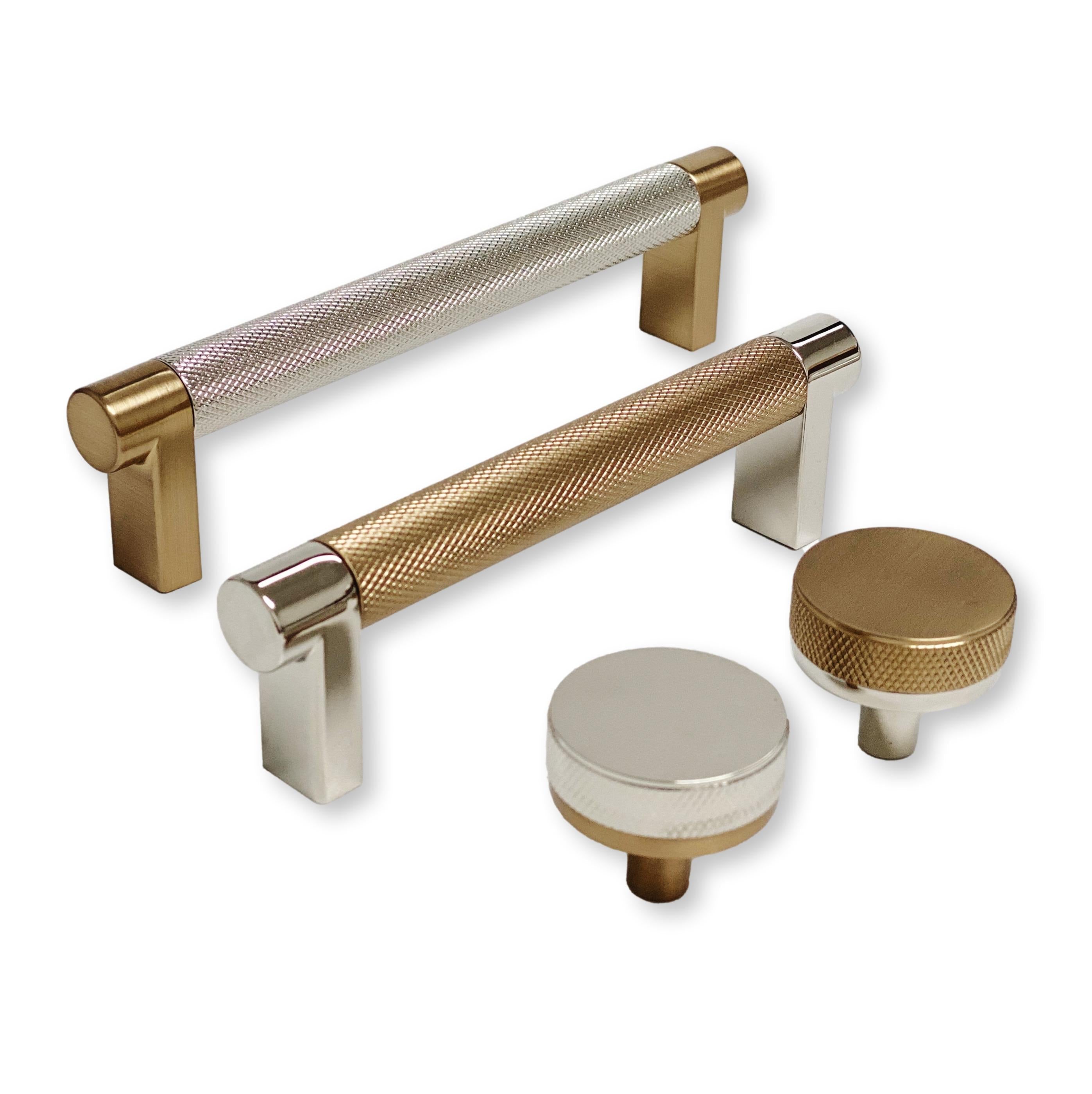Vintage Knurled Champagne Bronze & Polished Nickel Cabinet Knobs and Drawer Pulls - 10 Pack Hardware for Kitchen Cabinets, Dressers, Furniture (Modern & Classic Home Decor)