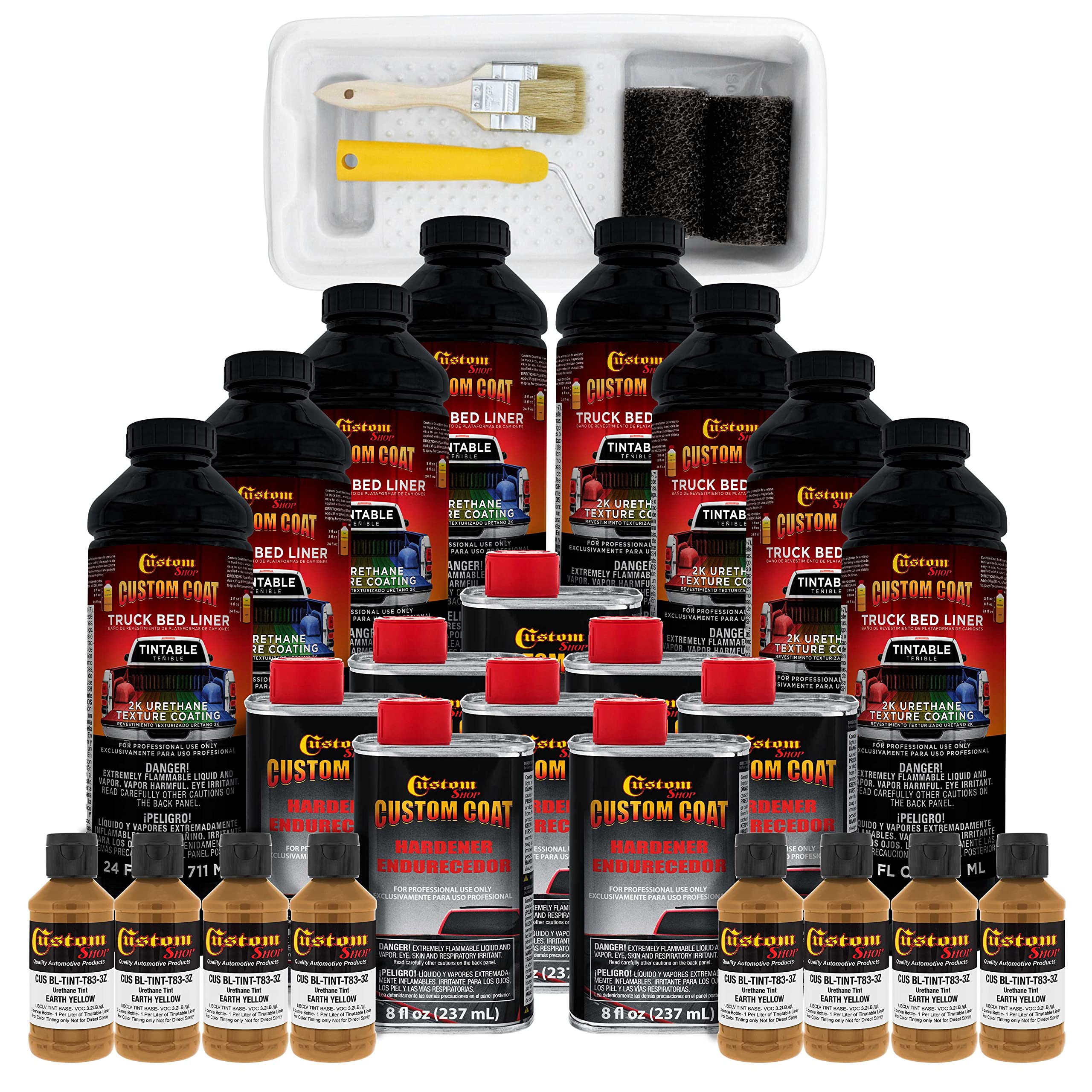 Federal Standard #30257 Earth Yellow T83 Urethane Truck Bed Liner Kit - 2 Gallon Roll-On, Brush-On or Spray-On Protective Coating with Roller Applicator | Durable Textured Finish for Trucks, Trailers & Automotive Surfaces