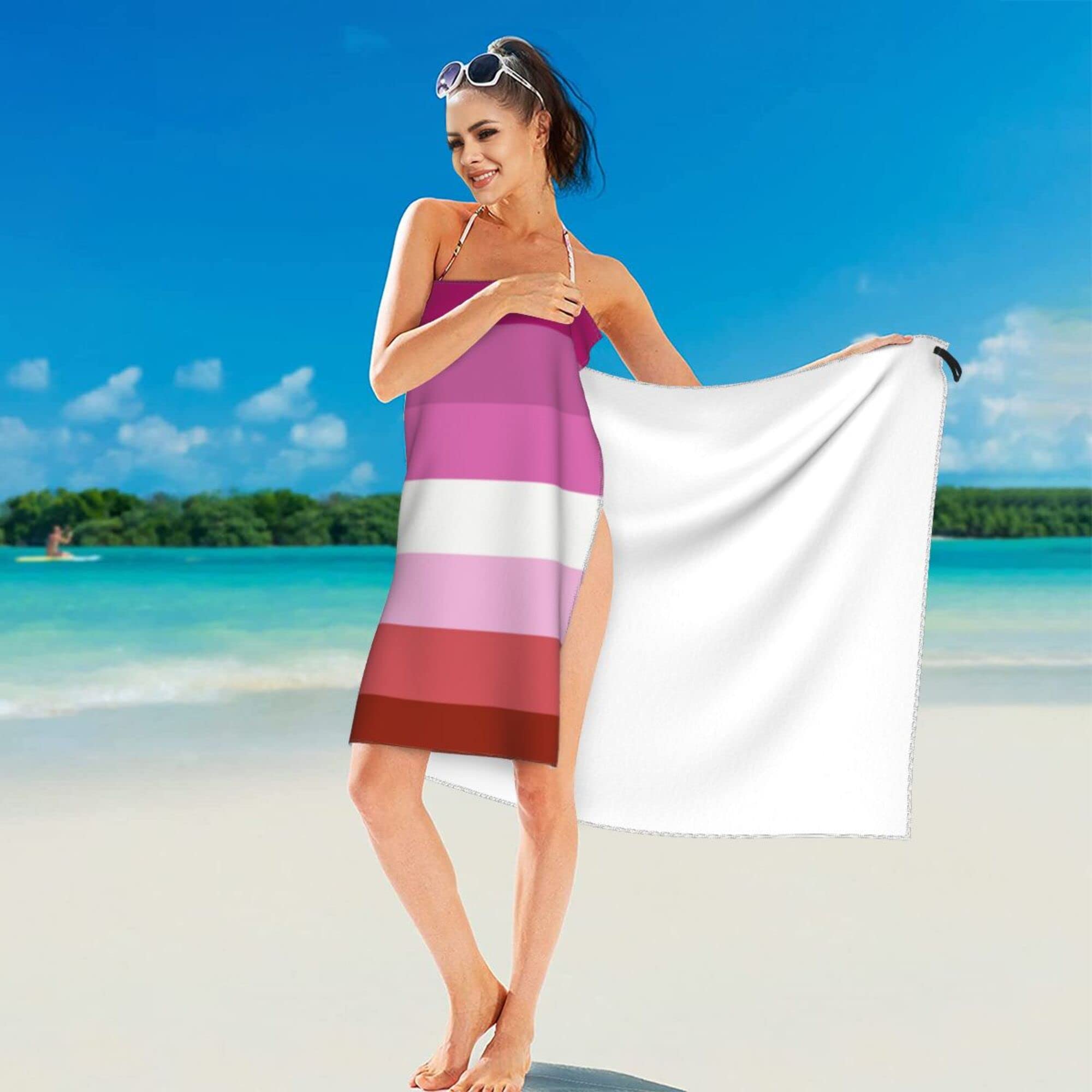 Lesbian Pride Flag Beach Towel - Sand Free, Quick Dry, Lightweight for Pool, Bath, Travel, Camping & Yoga - Perfect for LGBTQ+ Beach Parties, Pride Events & Outdoor Adventures