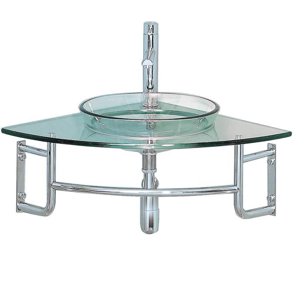 Fresca Bath FVN1040 Ordinato Corner Mount Glass Bathroom Vanity - Modern Space-Saving Design for Small Bathrooms & Powder Rooms