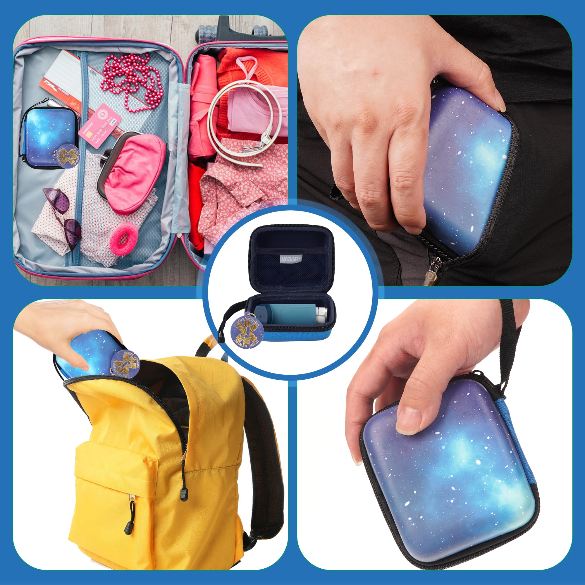 MGZNMTY Asthma Inhaler Holder Case - Portable Storage & Travel Organizer for Adults & Kids (Star Blue) - Perfect for Home, School, Gym & Outdoor Activities