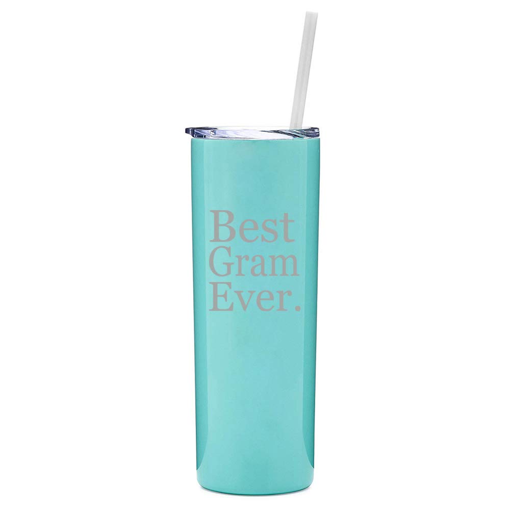 20 oz Skinny Tall Stainless Steel Vacuum Insulated Tumbler with Straw & Lid - Leakproof Travel Mug for Hot/Cold Drinks - Perfect Gift for Grammy, Grandma, Mother's Day - Light Blue - Ideal for Coffee, Tea, Iced Beverages On-The-Go