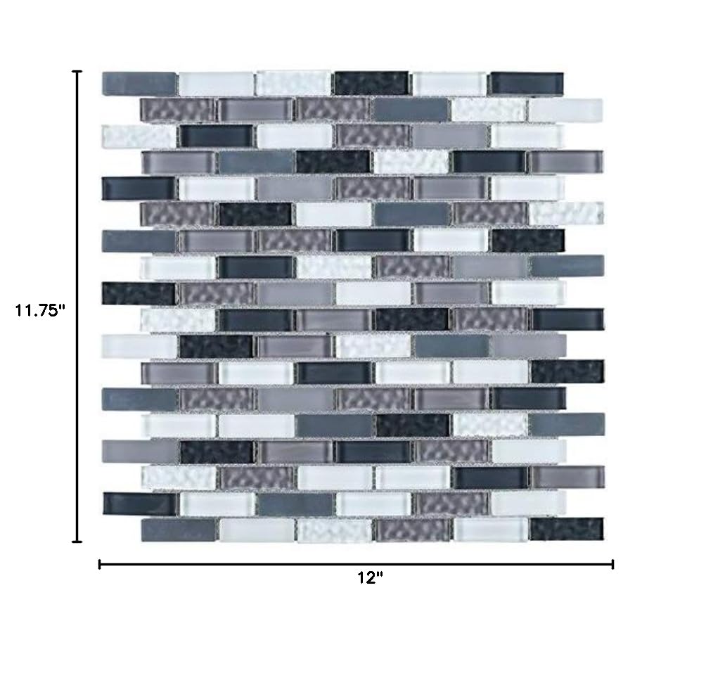 Mini Brick Mix Grey Glass Mosaic Wall Tile - 10 Sheets/Case - Waterproof Peel & Stick Backsplash for Bathroom, Kitchen, Shower, Pool - DIY Home Decor & Commercial Renovation