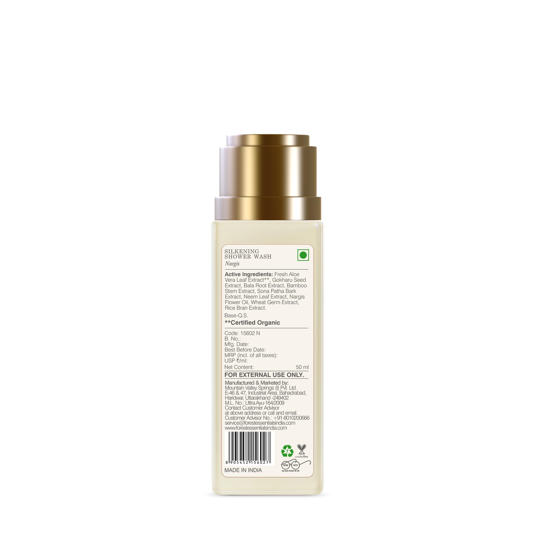 Forest Essentials Silkening Shower Wash Nargis - Luxurious Body Cleanser with Natural Ingredients for Soft, Smooth Skin | Perfect for Daily Shower & Spa Relaxation