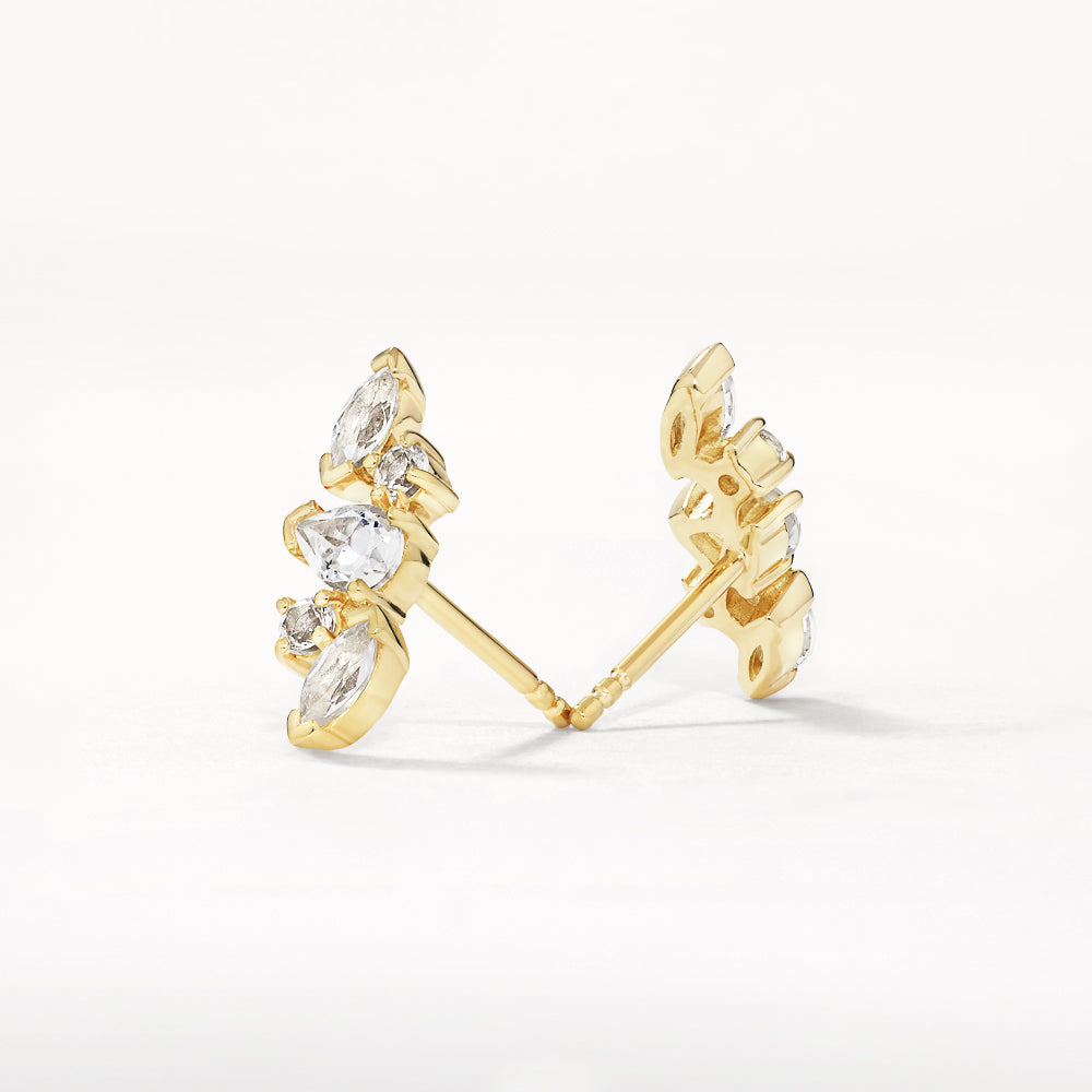White Topaz Gold Stud Earrings - Elegant Fancy Cut for Women | Perfect for Parties, Weddings & Everyday Wear