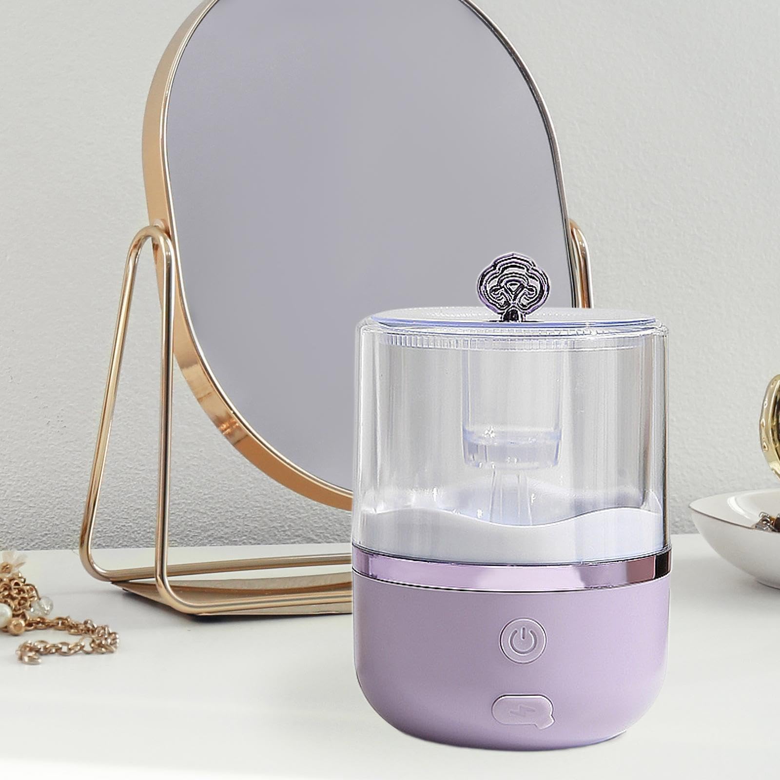 Electric Foam Maker for Face Cleansing - Adjustable Cup Skincare Tool with Soft Bristles (Purple) - Perfect for Daily Facial Routine & Spa Treatments