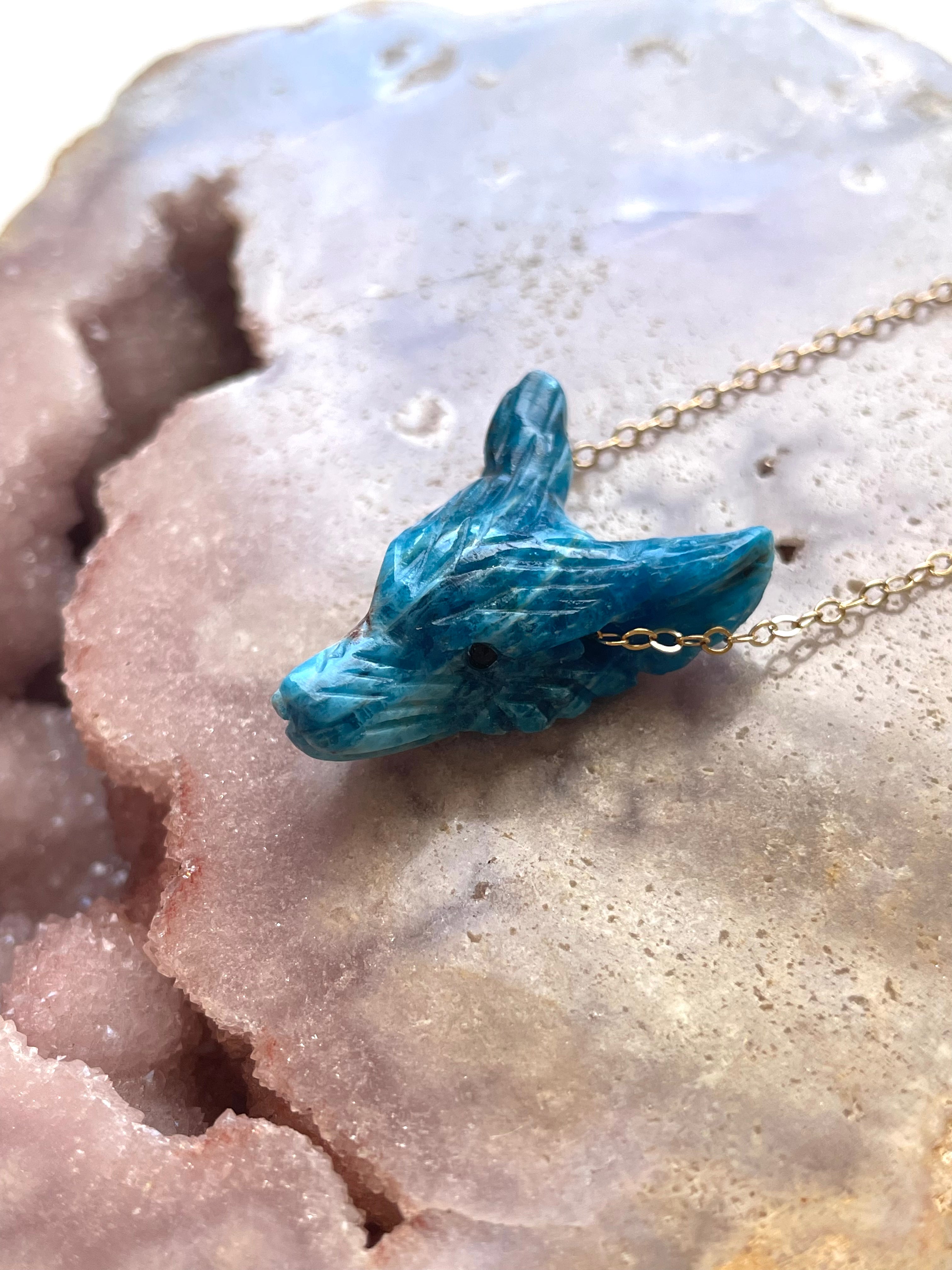 Apatite Wolf Head Necklace - Handmade Sterling Silver Pendant with Genuine Gemstone for Women - Perfect for Boho, Gothic & Nature Lover Jewelry Gifts