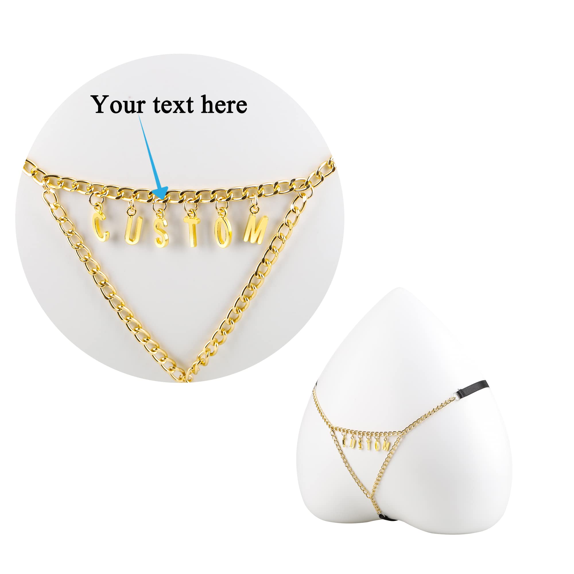 Custom G-String Sexy Thong Panties for Women - Rhinestone Charm Letters Waist Chain Cheeky See-Through Lingerie | Perfect for Valentine's Day, Bachelorette Parties & Sensual Occasions