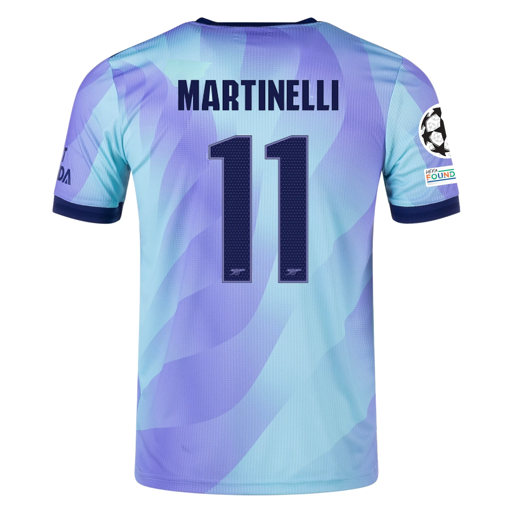 Adidas Arsenal Authentic Gabriel Martinelli Third Jersey 24/25 - Clear Aqua/Light Flash Purple with Champions League Patches | Official Soccer Jersey for Fans & Players | Perfect for Matchdays, Training & Collecting
