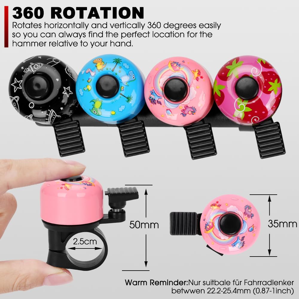 Loud 120dB Kids Bike Bell - Classic Mini Bicycle Bell for Boys, Girls & Adults - Crisp Clear Sound for MTB, BMX, City Bikes & Scooters - Cool Bike Accessories for Safe Cycling & Outdoor Adventures