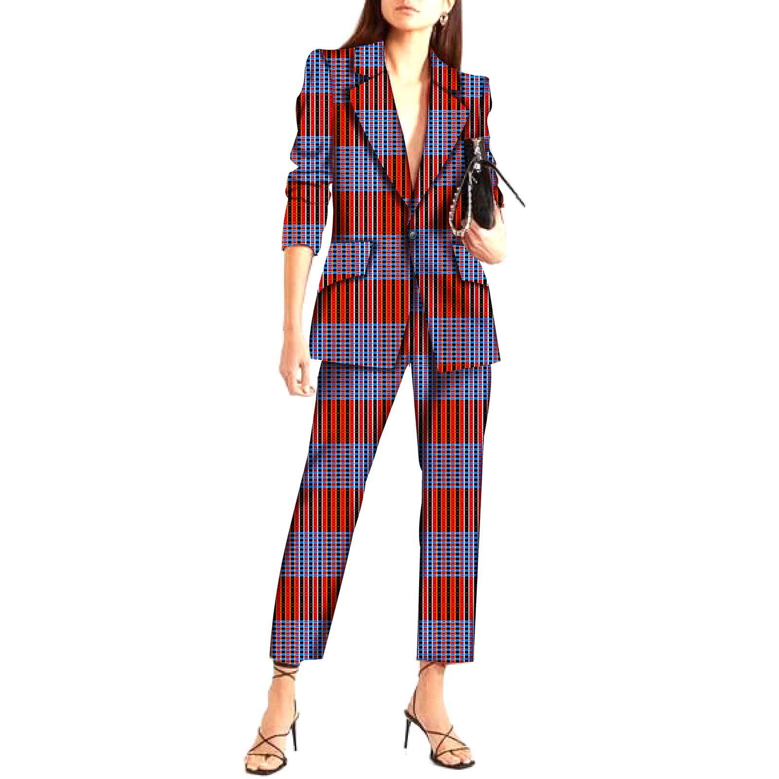 Stylish African Dashiki Suits for Women - 2 Piece Ankara Outfit Set with Jacket & Slim Fit Pants | Wax Cotton Fabric | Perfect for Cultural Events, Weddings & Casual Wear