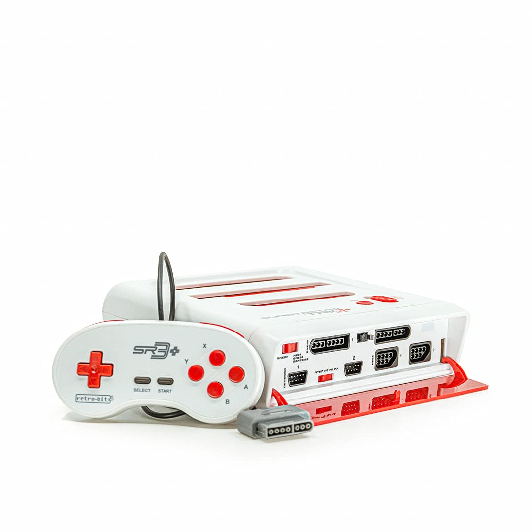 Retro-Bit Super Retro Trio HD Plus 720P 3-in-1 Gaming Console with HDMI Port - Compatible with NES, SNES & Sega Genesis Cartridges (Red/White) - Perfect for Classic Gaming Enthusiasts & Retro Game Collectors
