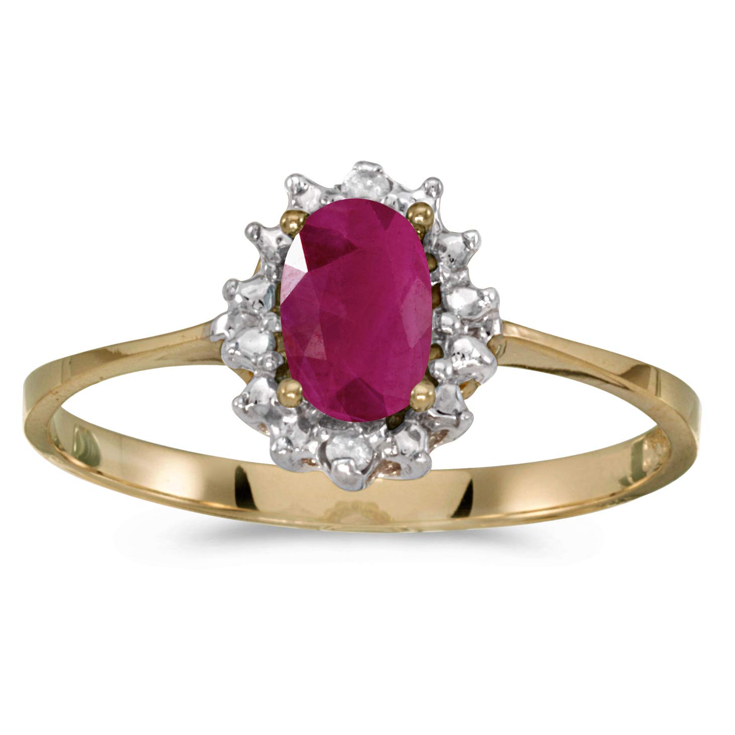 10K Yellow Gold Oval Ruby and Diamond Ring for Women - Elegant Vintage Style Engagement, Wedding, or Anniversary Jewelry Gift