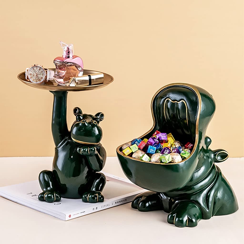 Decorative Resin Hippo Figurine Bowl - Entryway Catchall Tray for Keys & Jewelry, Home Decor Storage Box, Desktop Tabletop Ornament - Perfect for Holiday Gifts, Birthday Presents & Housewarming Decorations (Use in Entryway, Living Room, Office Desk)