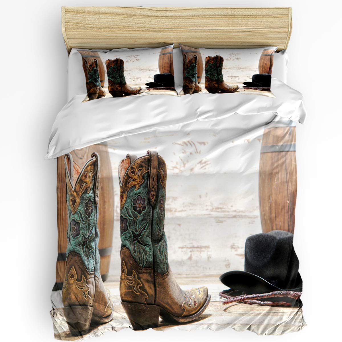 **Vintage 1998 Cowboy Boots 3-Piece Duvet Cover Set - Soft Retro Western Bedding with Zipper Closure, Includes 1 King Comforter Cover & 2 Pillow Shams - Perfect for Western-Themed Bedrooms, Ranch Decor, or Cowboy Lovers**