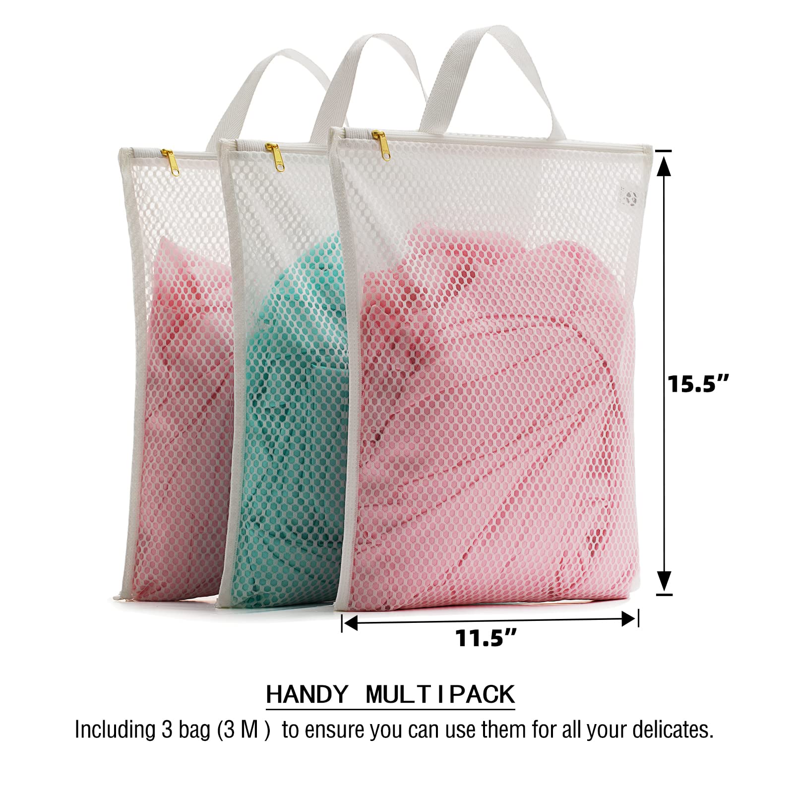 TENRAI Mesh Laundry Bags Set of 3 - YKK Zipper Delicates Wash Bags for Underwear, Bras & Socks - Breathable Fine Mesh Tote for Travel, Gym & Bathroom Organization