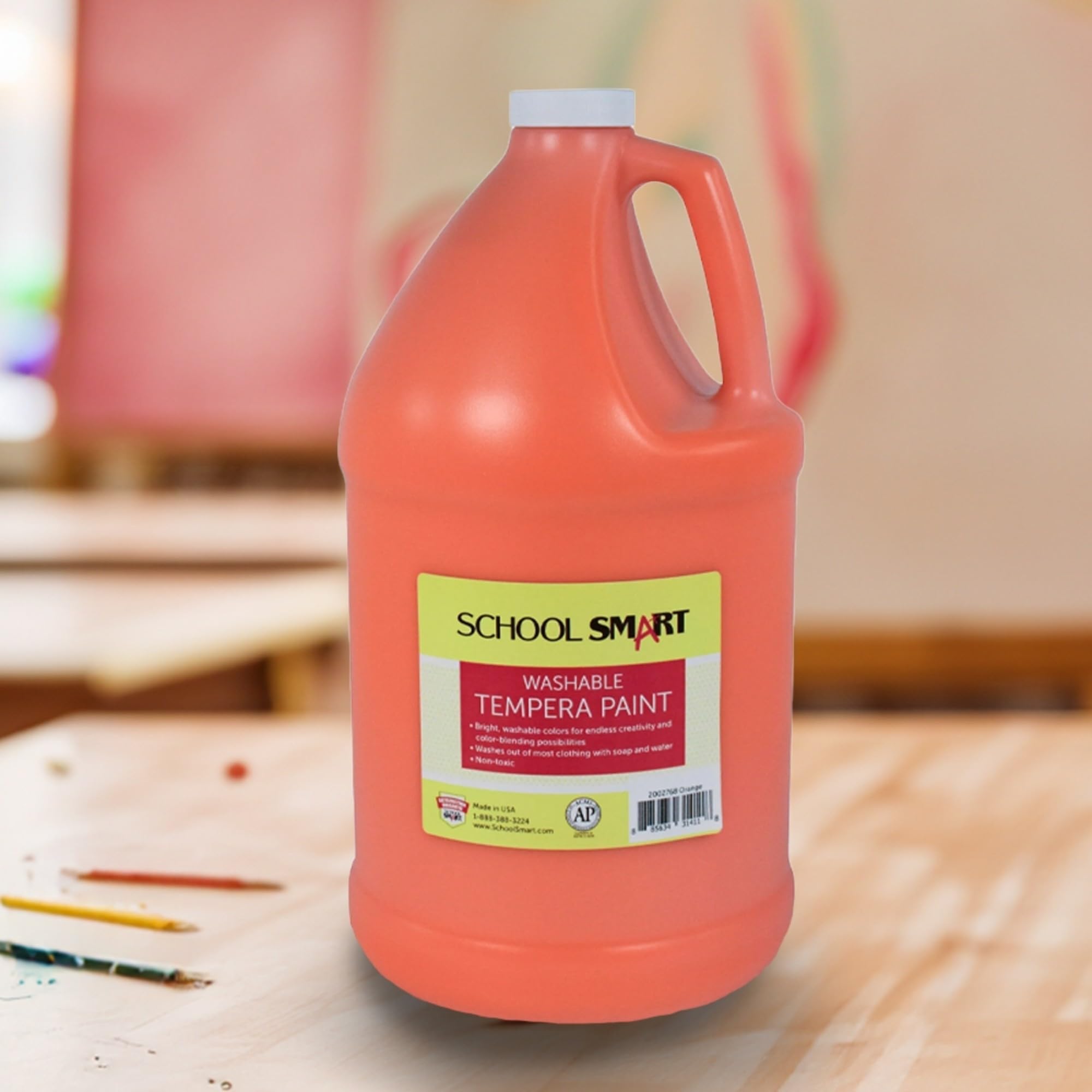 School Smart Washable Tempera Paint - Orange, 1 Gallon Bottle | Non-Toxic Art Supplies for Kids Classroom, DIY Crafts & Home Projects