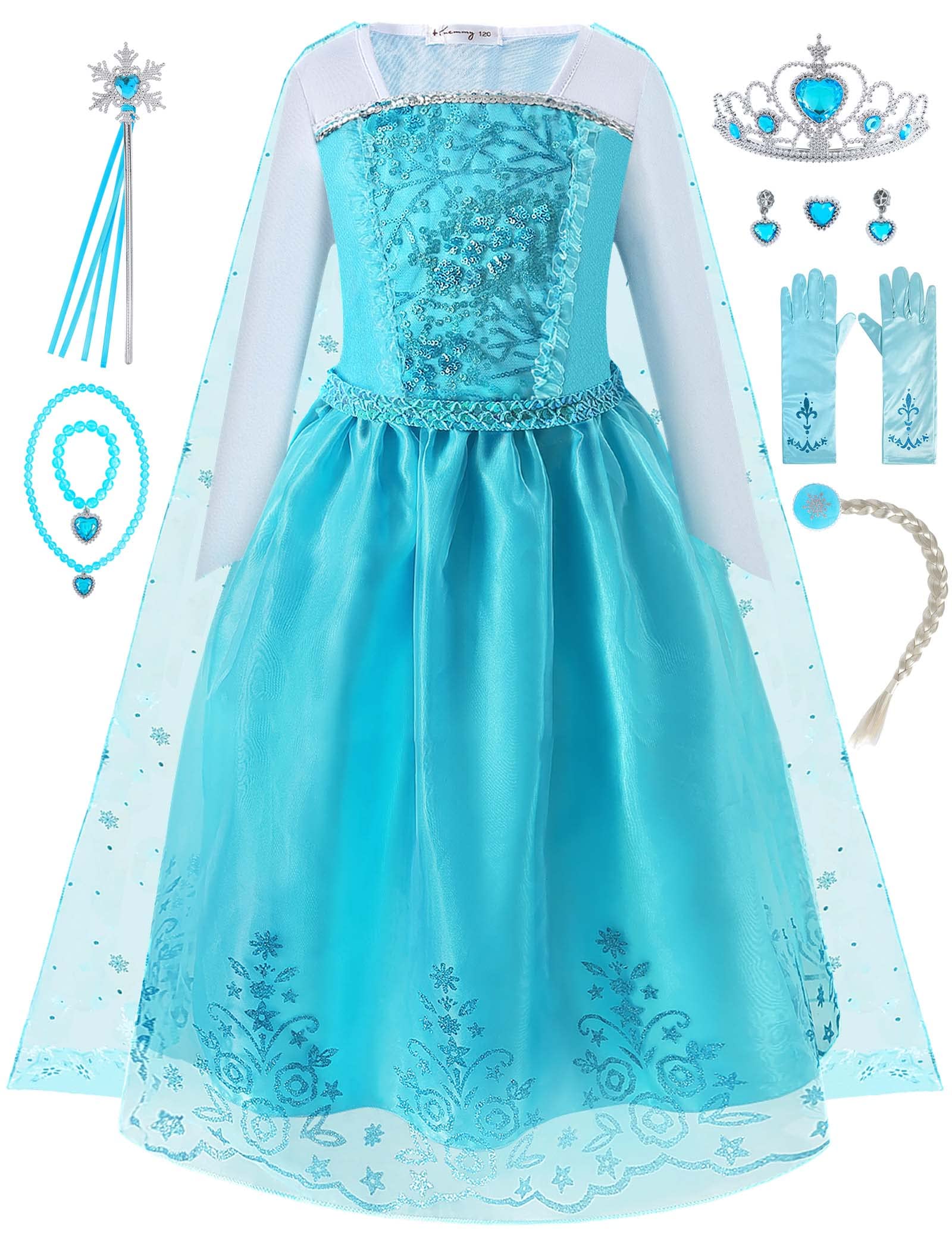 Knemmy Elsa Costume for Girls - Frozen Princess Dress for Kids, Halloween Cosplay, Birthday Party & Dress Up Play | Perfect for Disney Themed Events & Performances