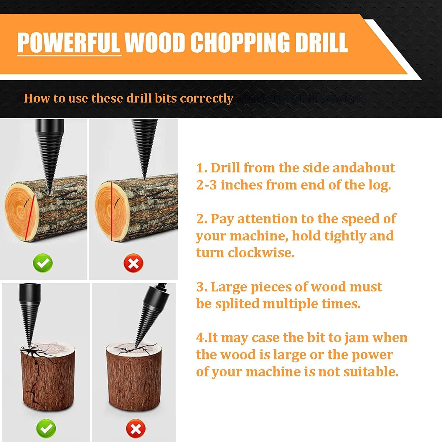 5PCS Heavy Duty Wood Splitter Drill Bits Set - 32MM & 42MM Firewood Log Splitting Bits with Round/Hex/Square Shank for Electric Drills | Perfect for Firewood Preparation, DIY Woodworking & Home Improvement Projects