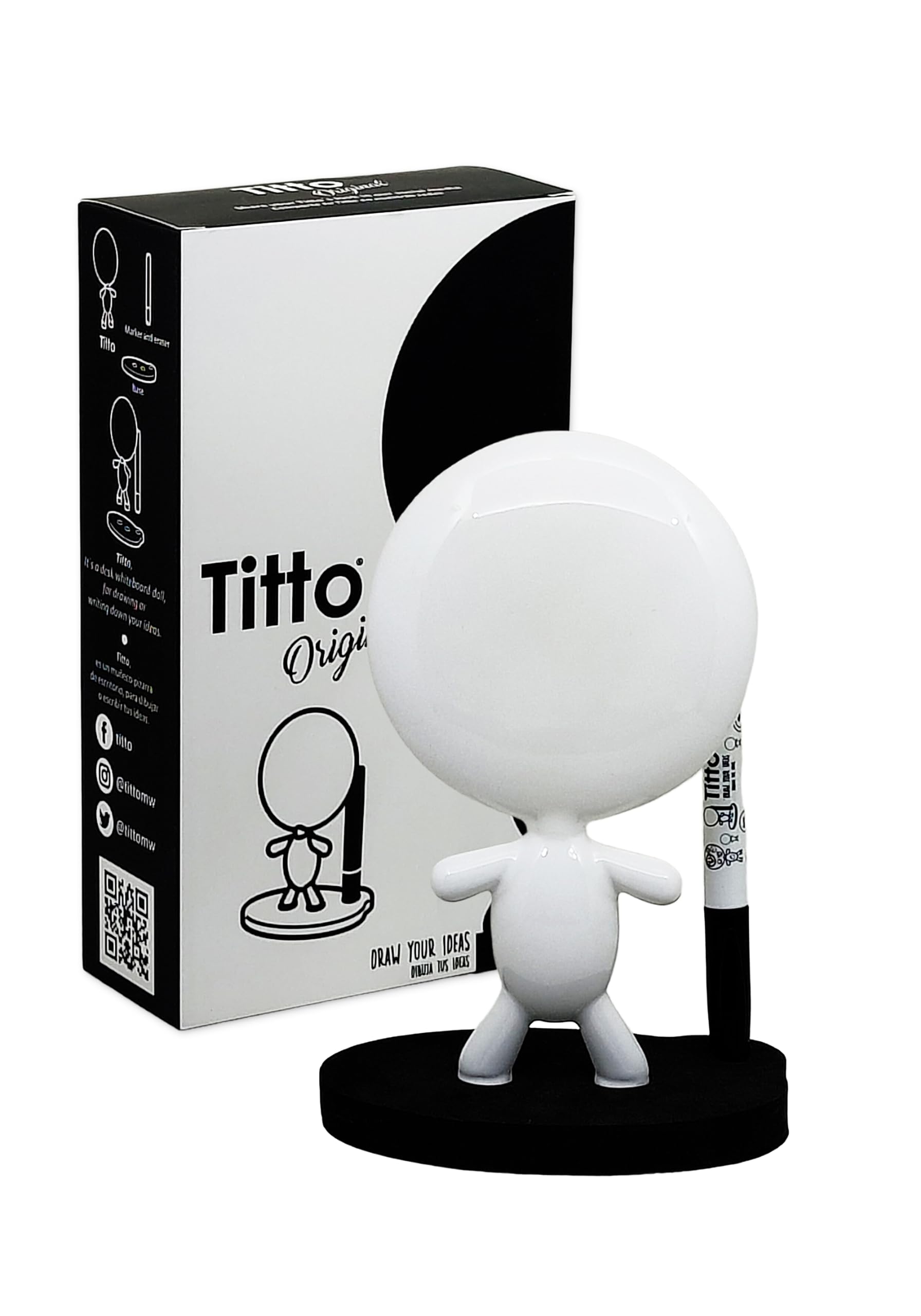 TITTO Original Ceramic Desk Whiteboard Doll - Black Office Gift for Coworkers, Home & Office Decor - Draw Your Ideas Memo Pad - Perfect for New Year Gifts & Creative Workspace Organization