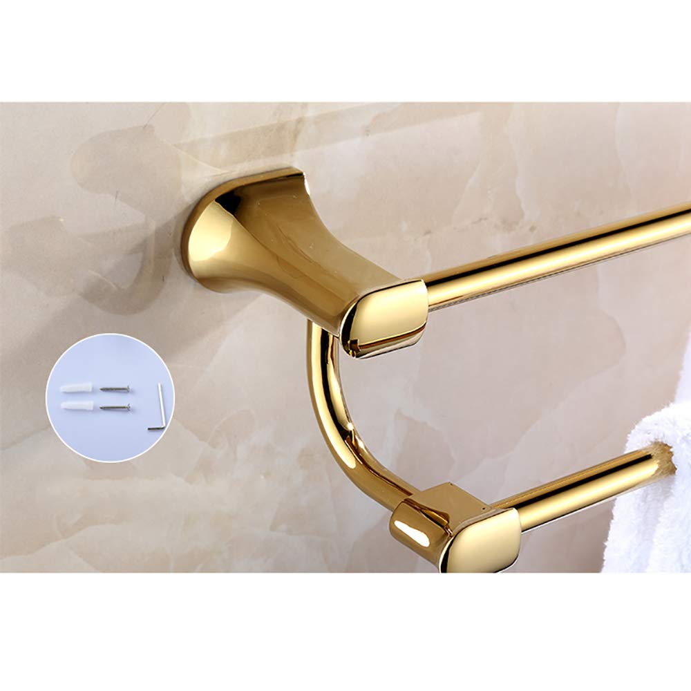 Premium Gold Double Towel Bar - Heavy Duty Brass Wall Mounted Towel Rack for Bathroom, Kitchen & Hotel - Rustproof Towel Holder with Screw Installation - Perfect for Spa, Gym & Luxury Home Decor