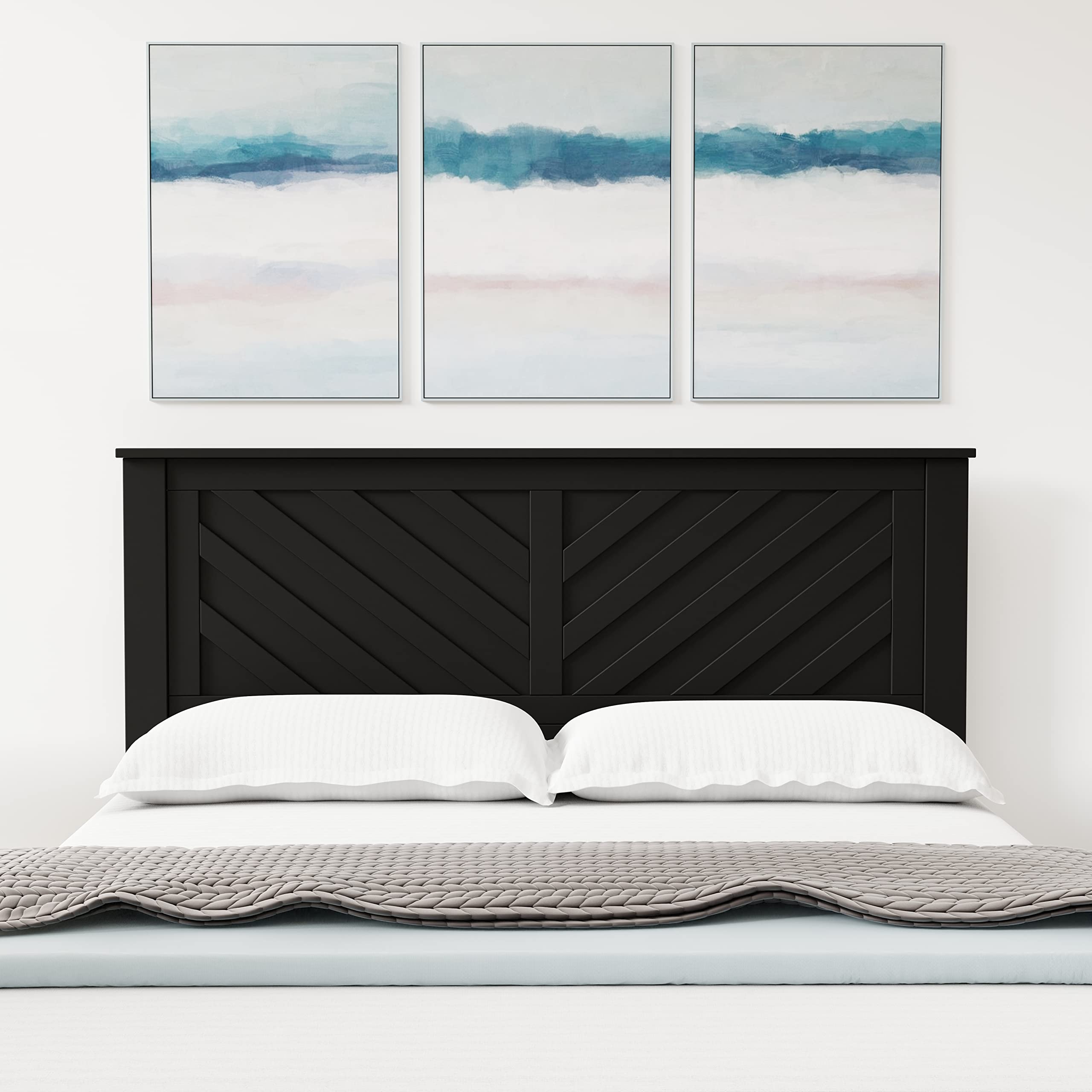 Glenwillow Home LaFerme Black Wood Panel Headboard - Queen Size Bed Frame for Master Bedroom & Guest Room Decor