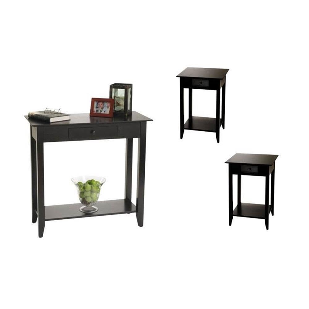 Home Square 3-Piece Black Living Room Table Set - Hall Table & 2 End Tables | Modern Coffee Table Set for Living Room, Lounge & Home Decor