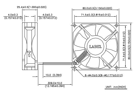 Delta AFB0812SH-F00 80x80x25mm 12V High Speed Ball Bearing 3-Pin Cooling Fan - Perfect for PC Cooling, Electronics Enclosures & Server Racks