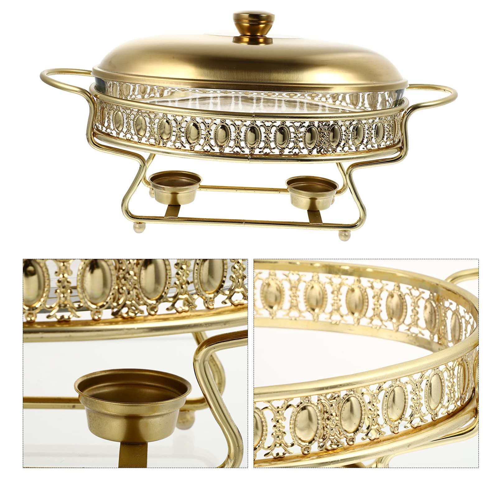 Premium Hemoton Buffet Server Warming Tray - 12 Inch Round Chafing Dish Set with Glass Food Pan, Water Pan & Fuel Holders - Perfect for Wedding Receptions, Banquets, Catering Events & Buffet Service - Keep Food Warm for Hours