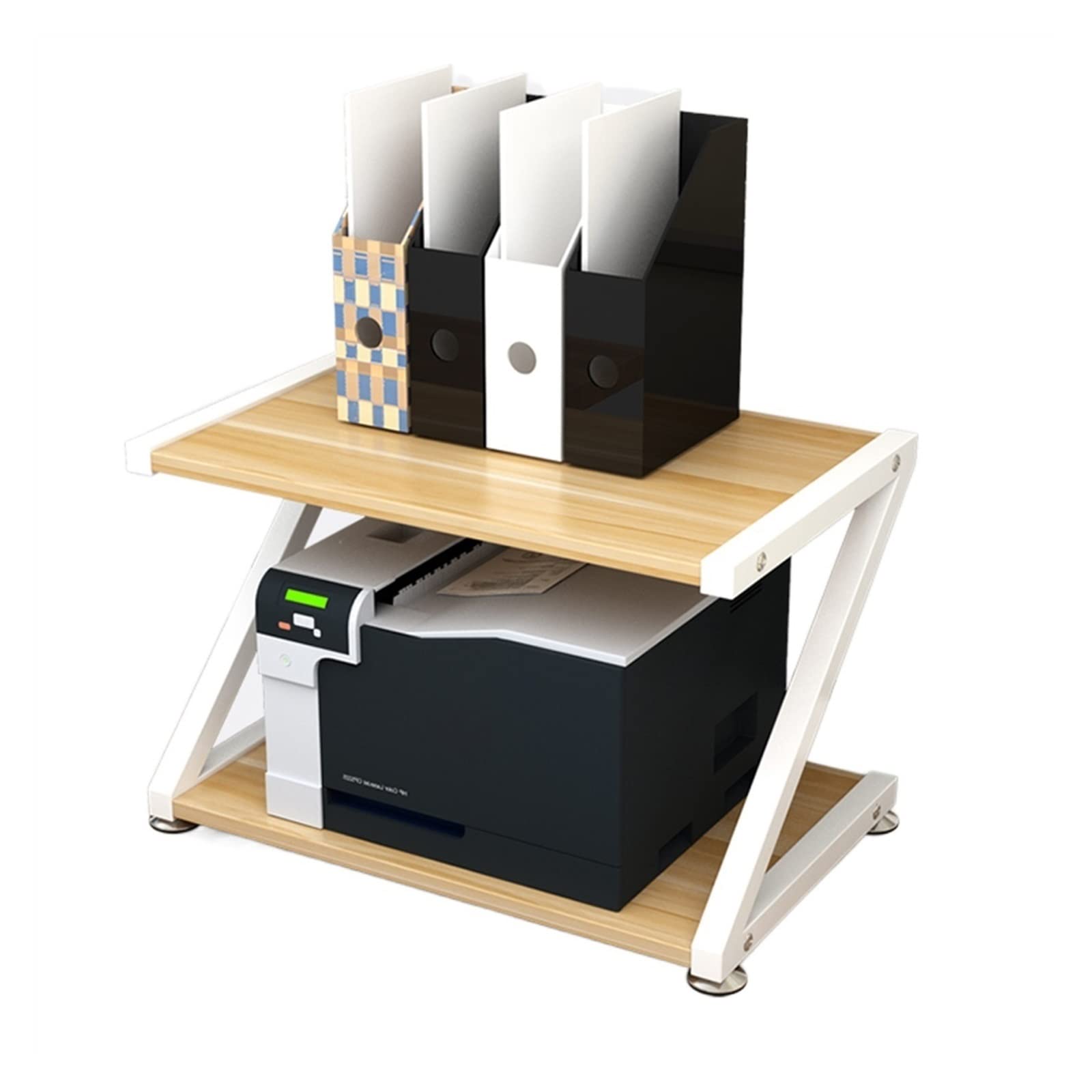 TOMYEUS 2-Tier Z-Type Printer Stand - Heavy Duty Steel Desktop Shelf for Printer, Scanner, Books & Office Supplies - Space Saving Home Office Organization Solution (Small, Color A) - Perfect for Small Workspaces & Home Offices