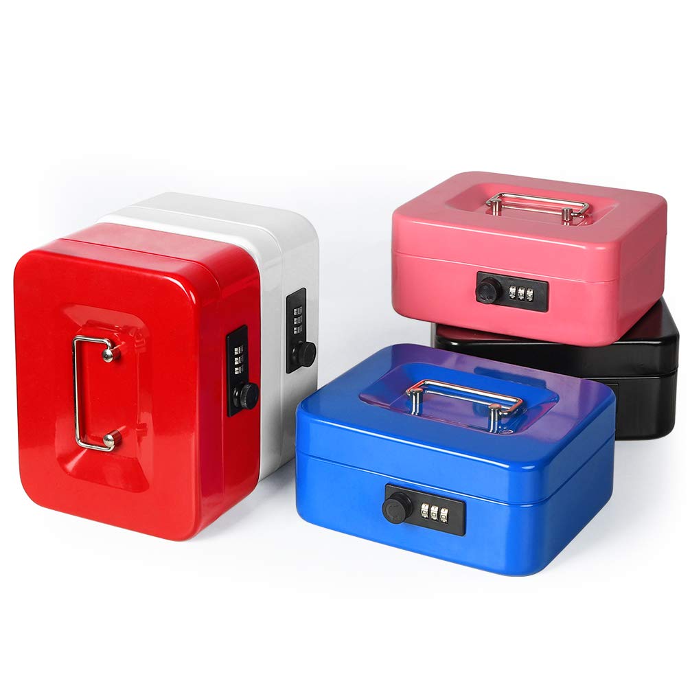 Jssmst Medium Cash Box with Combination Lock - Heavy Duty Metal Money Storage Box with Removable Tray (7.87 x 6.3 x 3.35 inches) - Perfect for Small Business, Home Office, Retail Store & Cash Handling Security