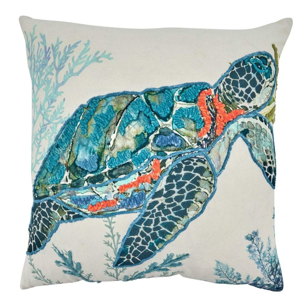 Fennco Styles Sea Turtle 20 Inch Square Cotton Filled Decorative Throw Pillow - Watercolor Ocean Design Cushion for Sofa, Bed, Living Room & Office Decor | Perfect for Coastal & Nautical Home Decor Themes