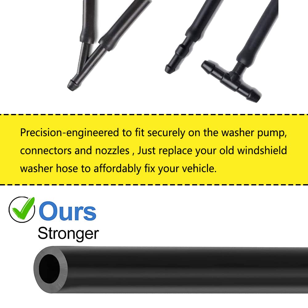 Universal Windshield Washer Hose Kit - 3 Meter/10ft Washer Fluid Tube with 6 Connectors & Nozzles for Most Cars | Easy DIY Installation for Windshield Cleaning & Maintenance