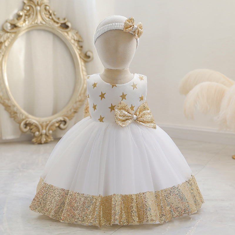 Princess Tea Length Tulle Flower Girl Dress with Sequins and Bow - Elegant Flower Girl Dress for Weddings, Birthday Parties, and Special Occasions