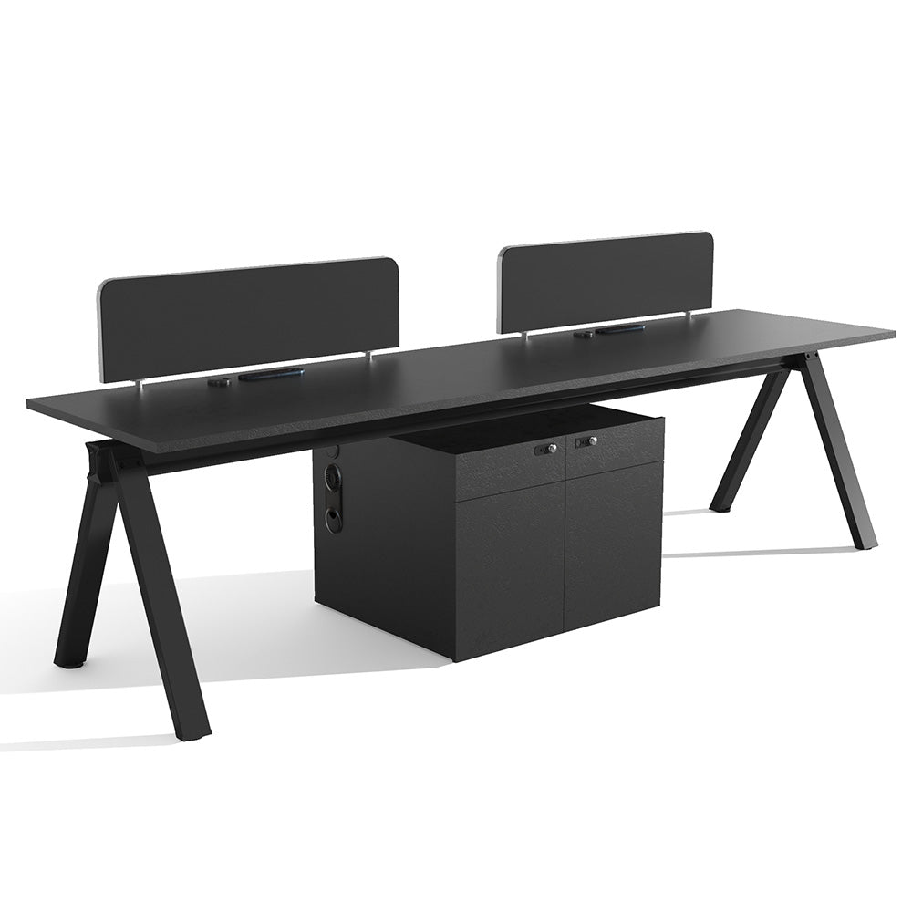 DOLAN 2-Seater Workstation Desk 2.8m Black Concrete - Modern Office Furniture for Home & Workspace, Perfect for Shared Desks in Small Offices or Study Rooms