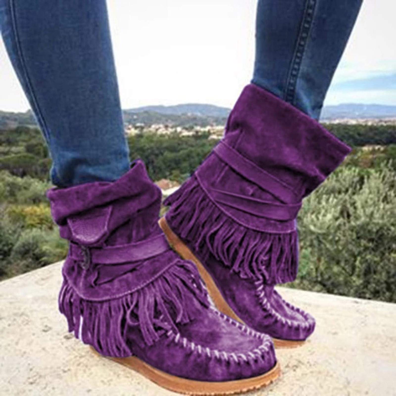Women's Casual Summer Roman Open Toe Sandals - Buckle-Strap Leather Flat Sandals for Walking - Retro Style in Purple | Perfect for Beach, Vacation & Everyday Wear