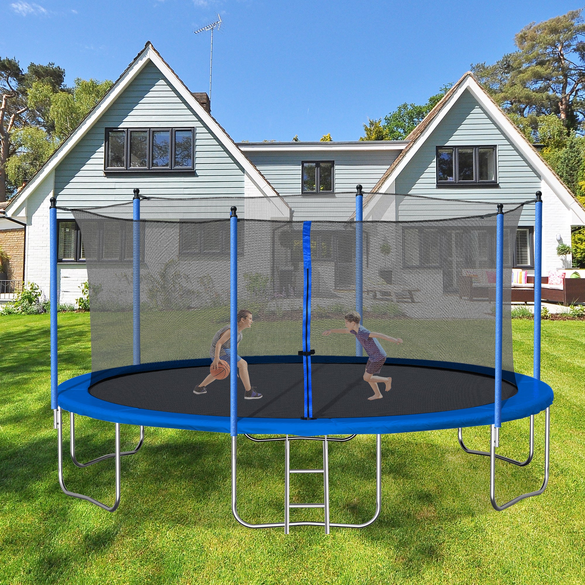 14FT Trampoline with Safety Enclosure Net - Heavy Duty Jumping Mat & Spring Padding for Kids & Adults - Outdoor Backyard Bounce Fun for Family Exercise & Playtime - Includes Ladder