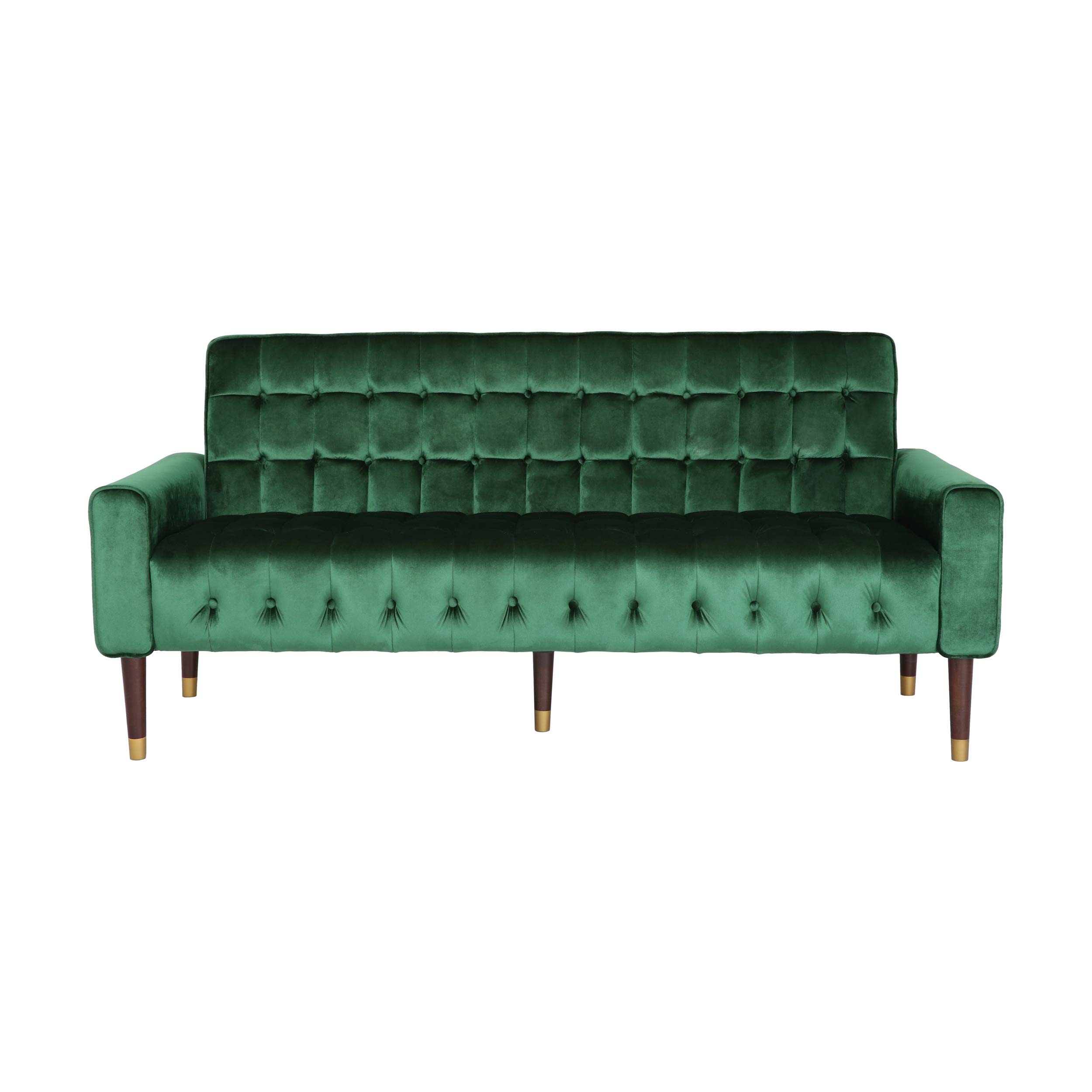 Christopher Knight Home Adan Tufted Velvet Sofa with Tipped Tapered Legs in Emerald Green & Gold Finish - Perfect for Living Room, Lounge & Luxury Home Decor