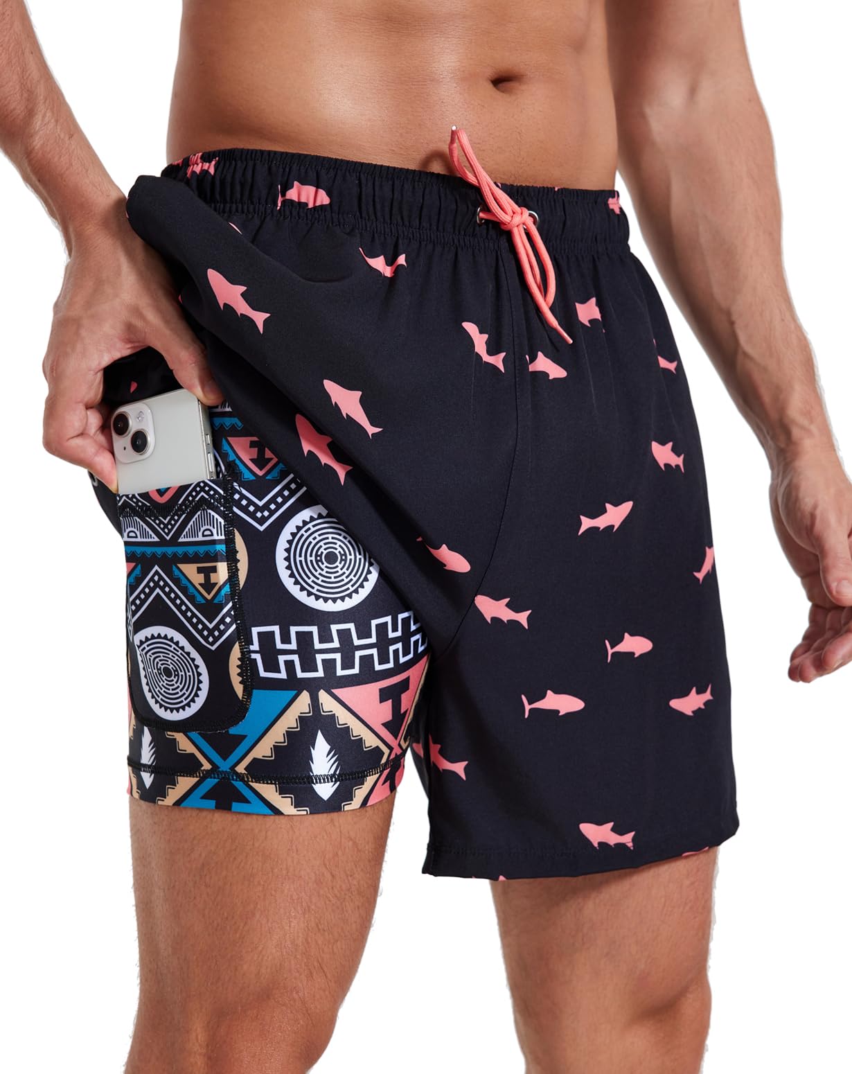 Men's Quick Dry Swim Trunks with Compression Liner - 5