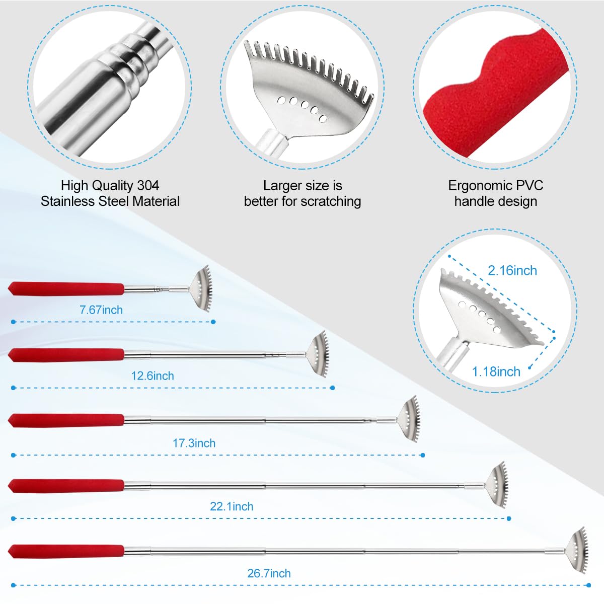 4 Pack Extendable Back Scratcher & Massager Tool - Telescoping Metal Back Scratcher with Beautiful Gift Box, Perfect for Men & Women - Ideal for Travel, Office, Home Use & Stocking Stuffers (Red)