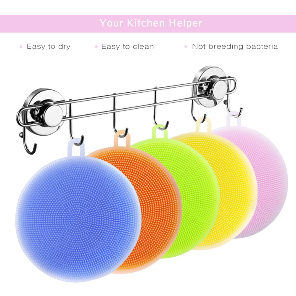 Eco-Friendly Silicone Dish Sponge Set - 5pcs Non-Scratch Kitchen Cleaning Sponges, Reusable Dish Washing Brush Alternative for Gentle Cleaning - Perfect for Daily Dishwashing, Pots, Pans & Delicate Cookware
